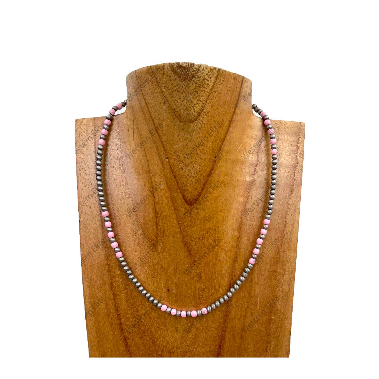 16 inches silver Navajo pearl with light pink stone beads Necklace