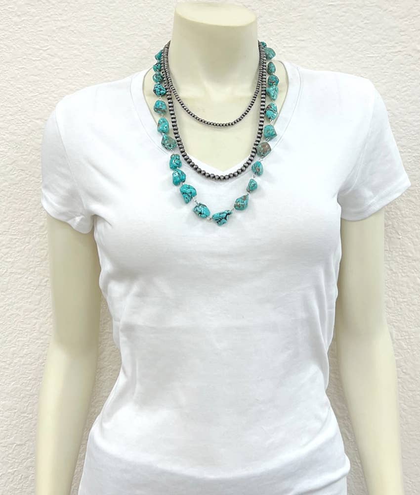 736223, Handmade 24" Navajo Bead, Turquoise Necklace