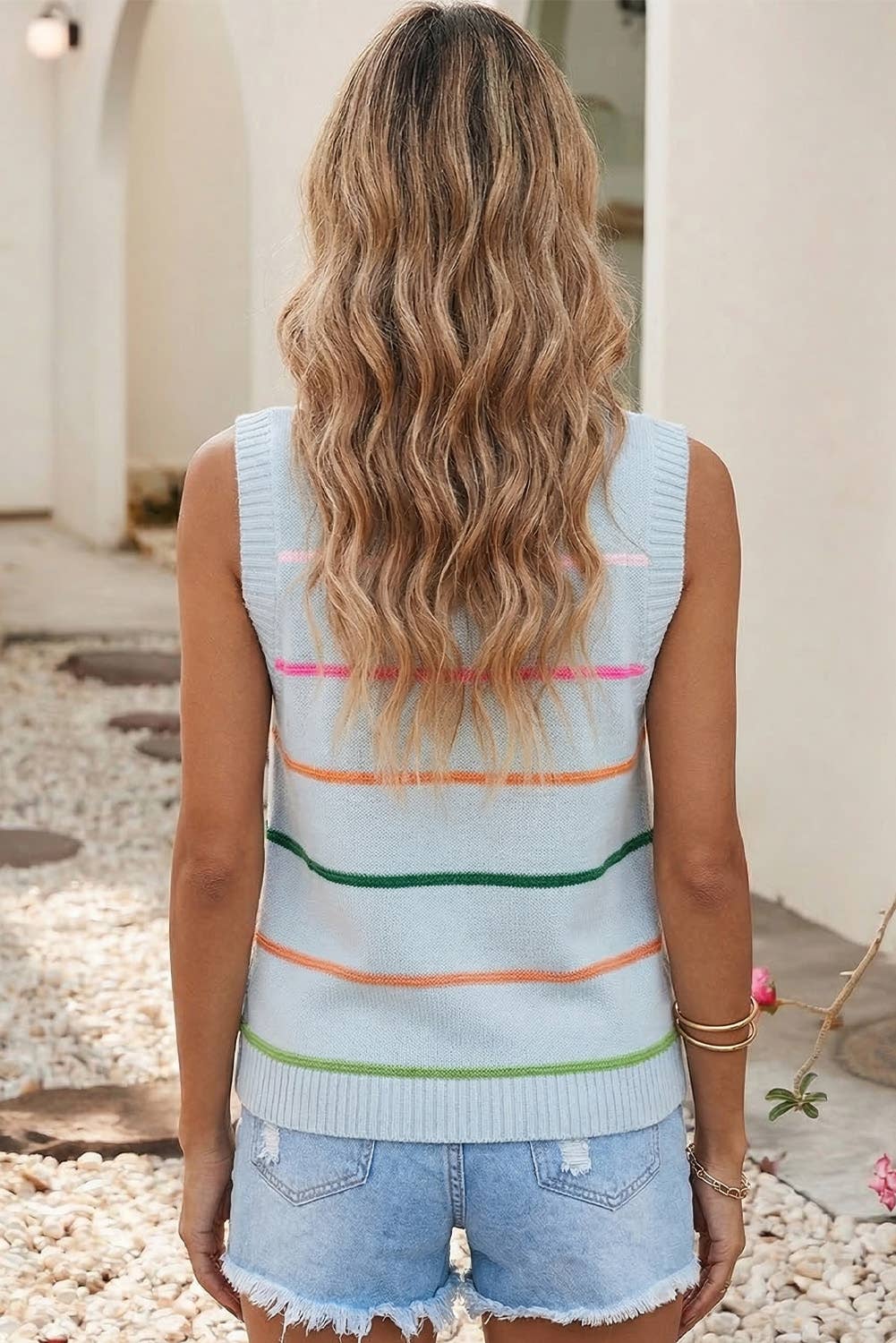 LDC Striped Round Neck Knitted Sweater Tank