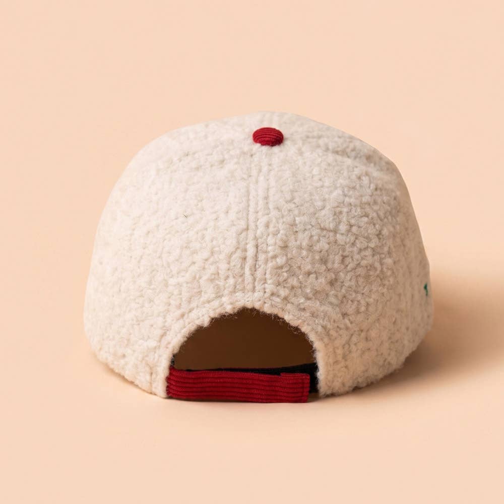 MERRY and BRIGHT Embroidered Fuzzy Corduroy Baseball Cap