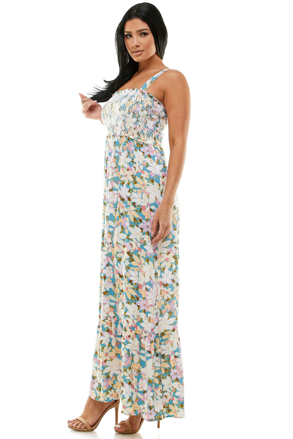 MEADOW BLOOM SLEEVELESS FLORAL MAXI DRESS
