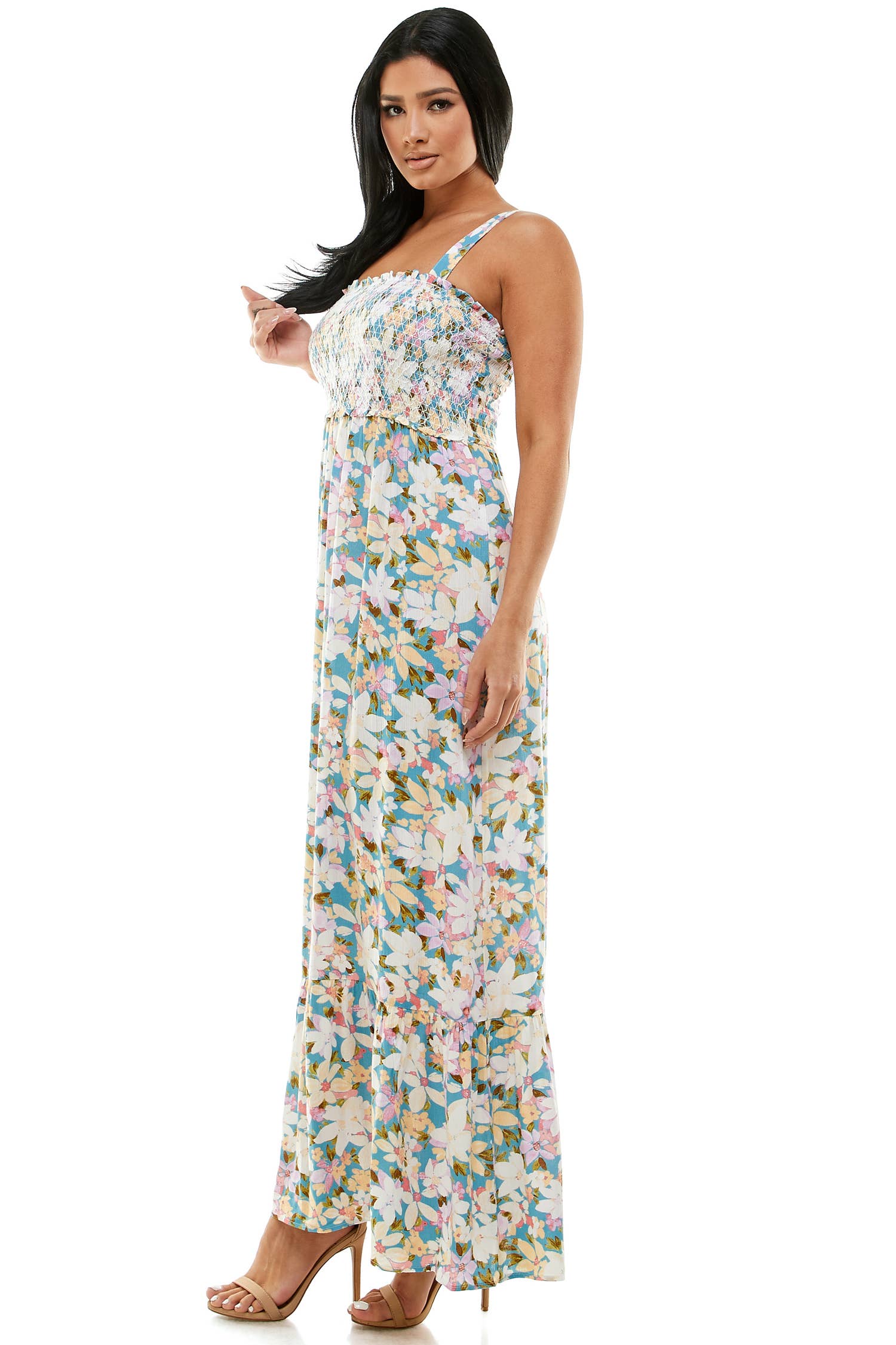 MEADOW BLOOM SLEEVELESS FLORAL MAXI DRESS