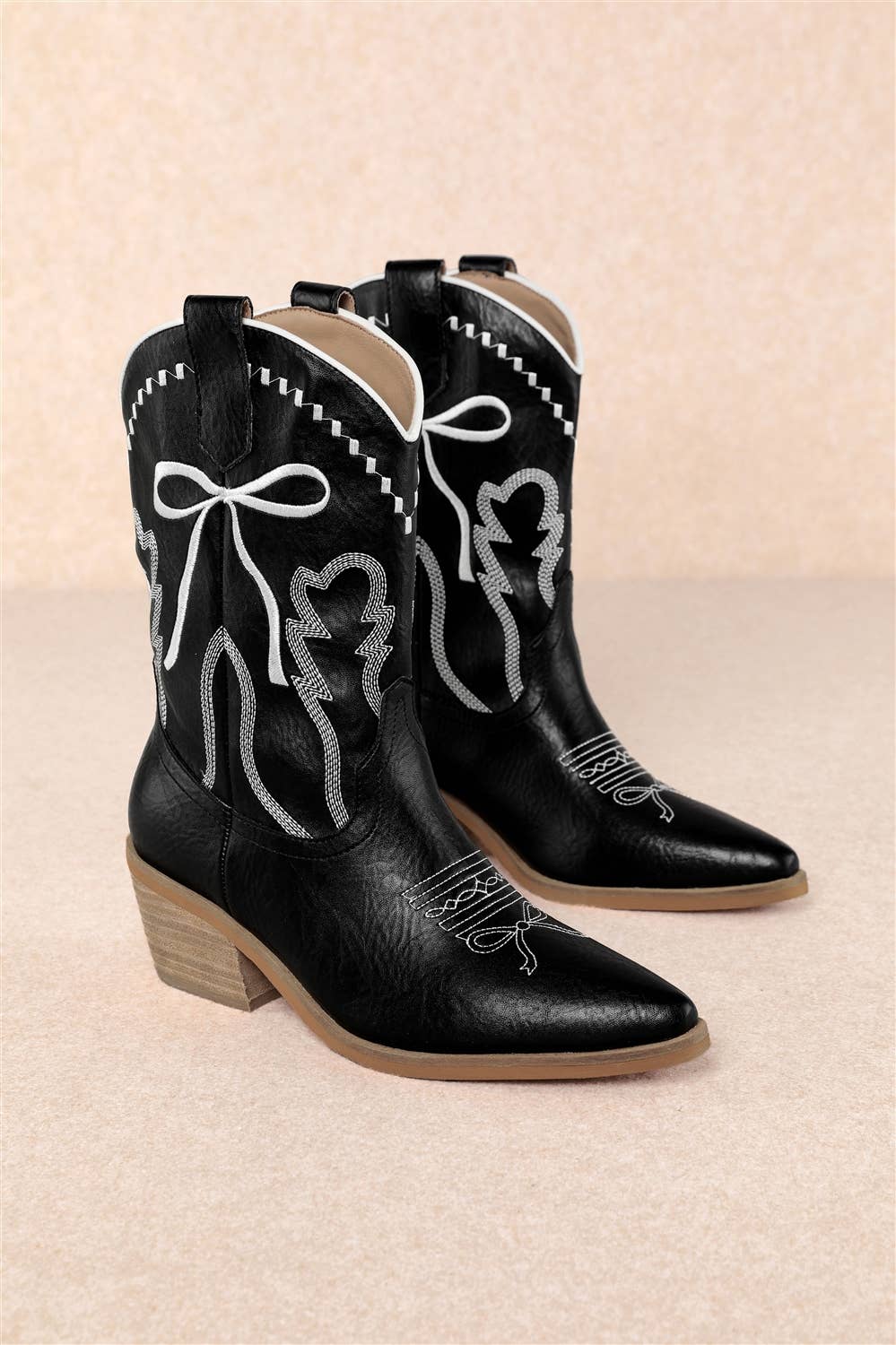 ZETA RIBBON EMBROIDERY WESTERN ANKLE BOOTS