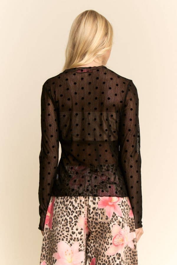 Polka Sheer long-sleeve mesh top