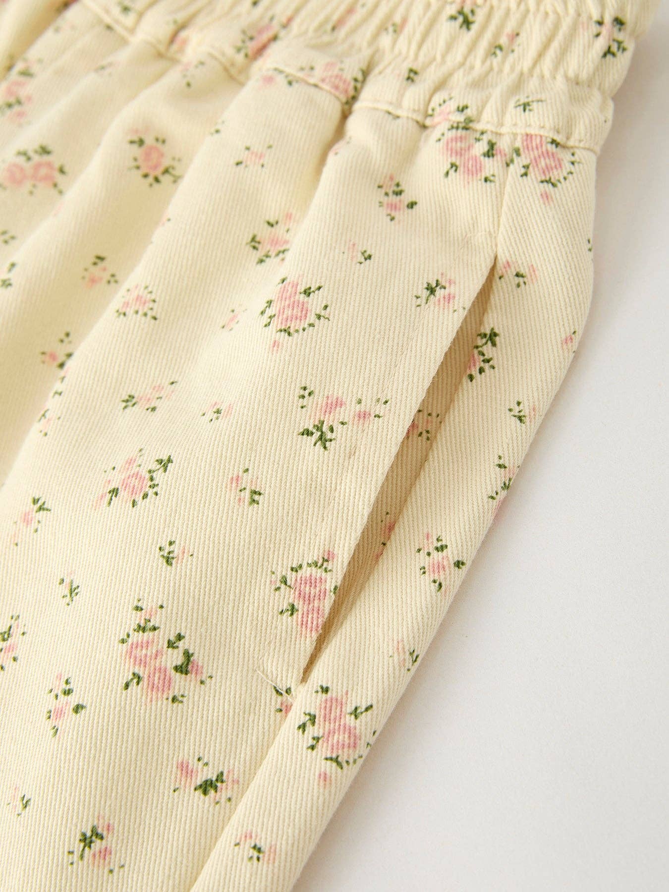 Girls Floral Beige Denim Trousers