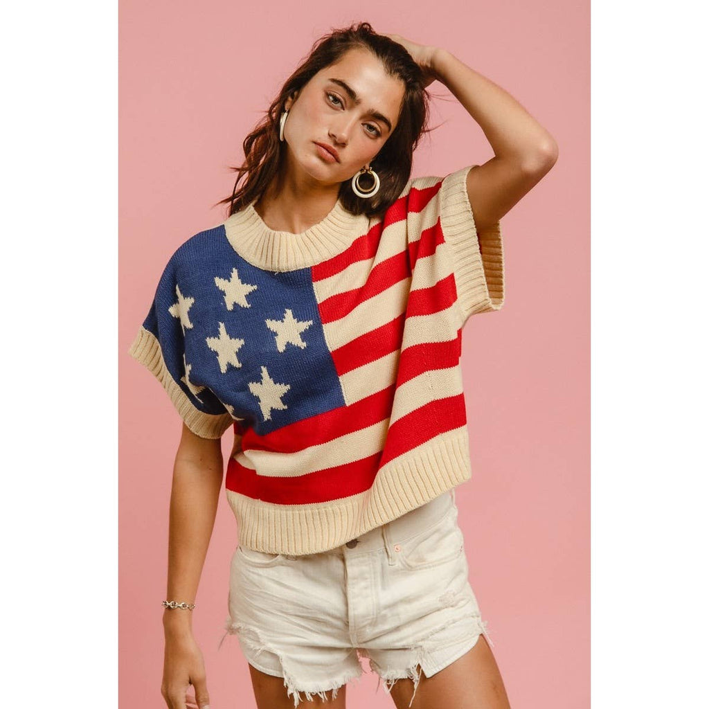 STAR PATCHES AMERICAN FLAG SLEEVELESS SWEATER