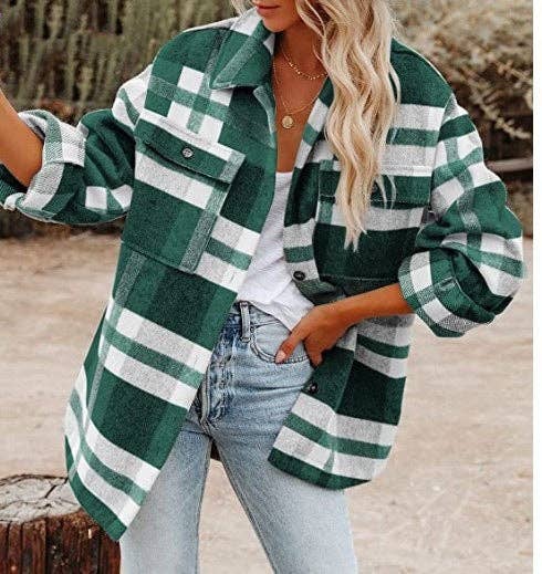 Women's Plaid Button Down Flannel Shirt Jacket – Cozy & Stylish