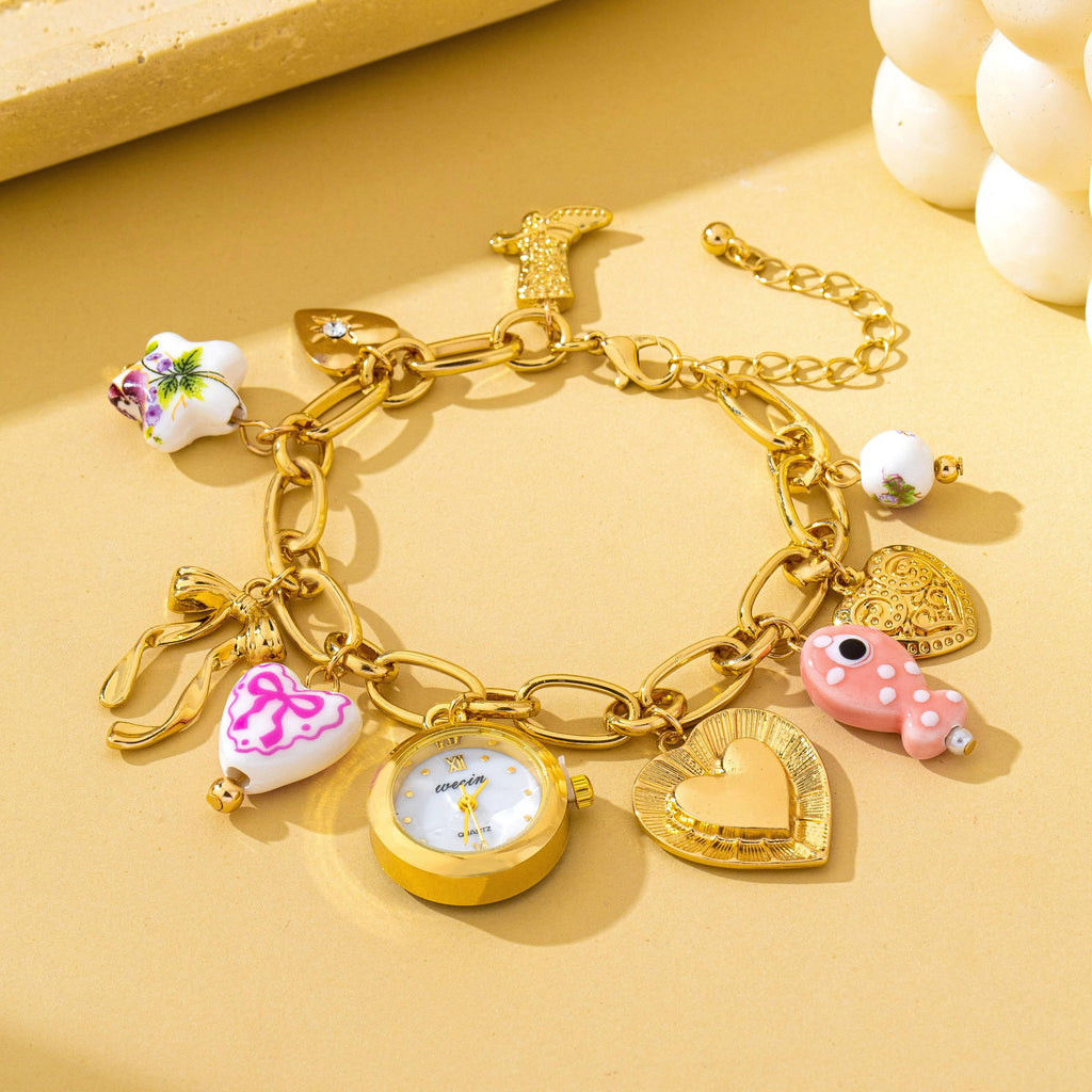 Vintage Pink Polka Dot Charm Watch Bracelet | 80W035