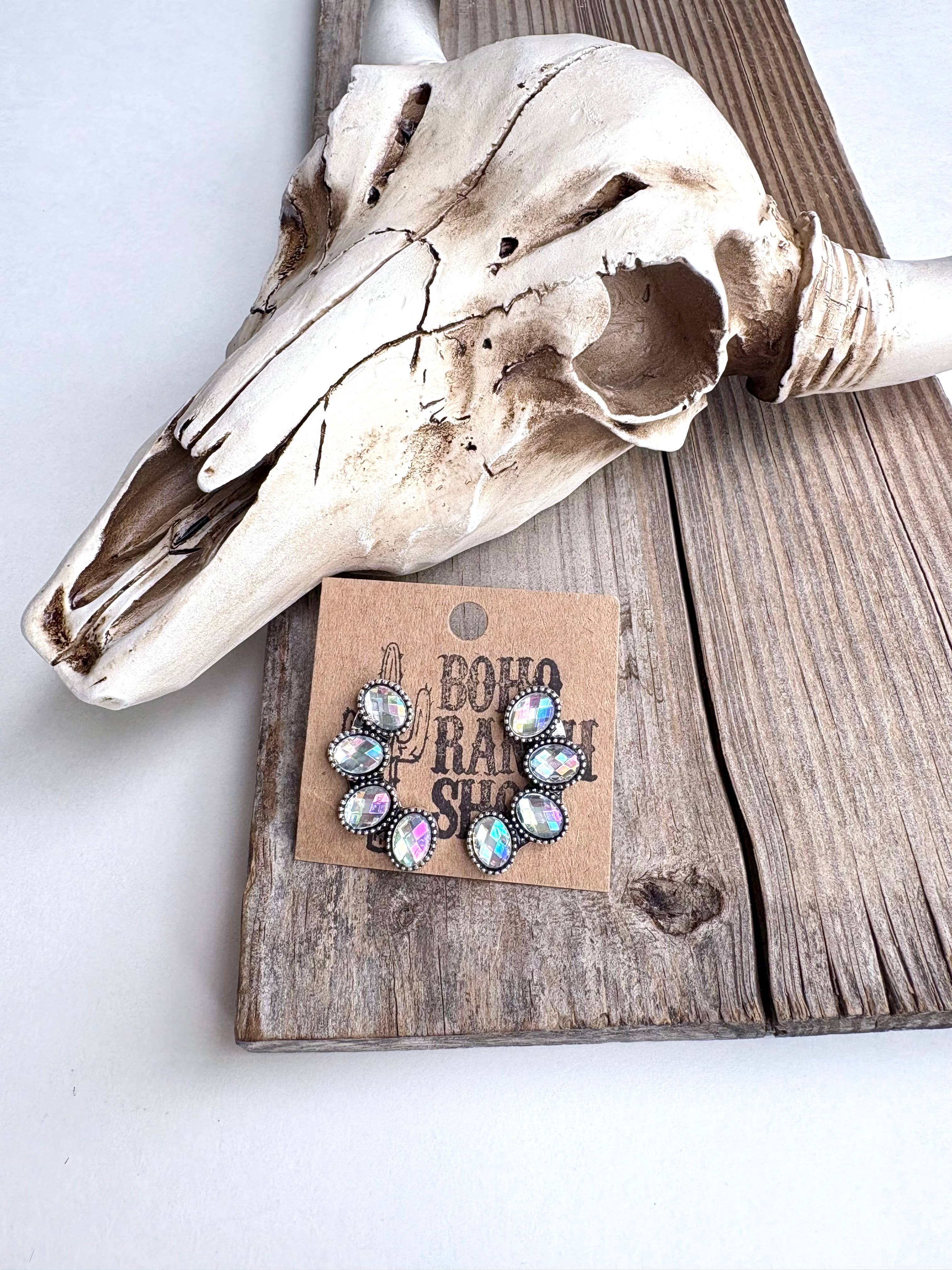 Western Cluster Squash Blossom Stone Stud Earrings