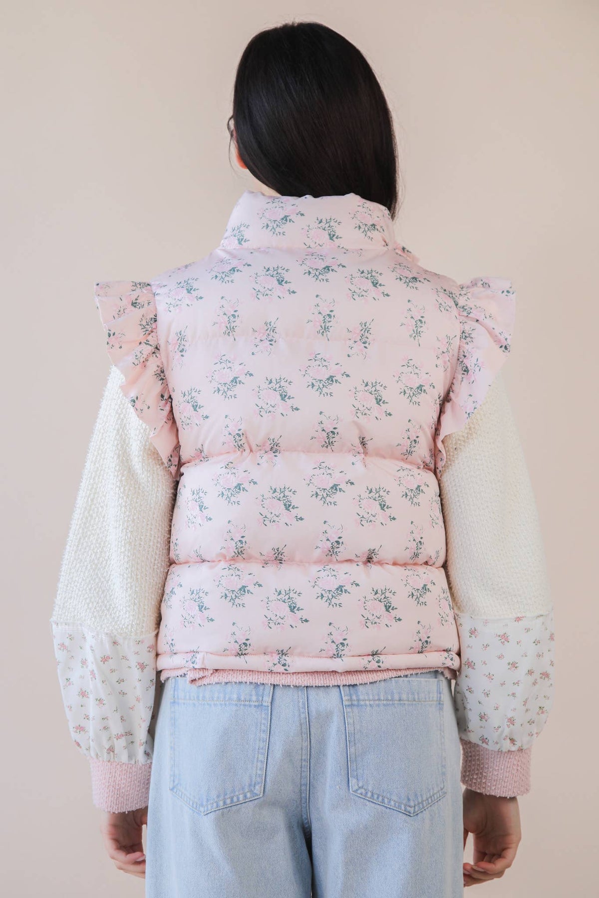 Front Bow Ruffle Sleeve Puffer Vest