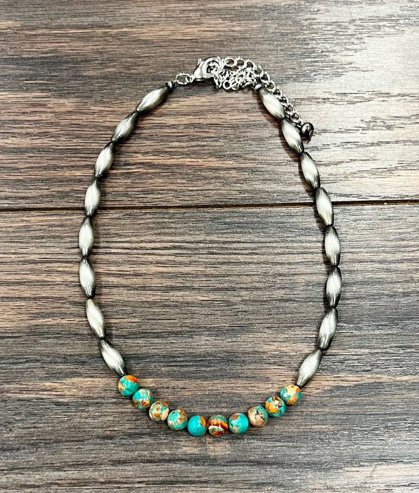 739661, Handmade 15" Elongated Navajo Gemstone Necklace