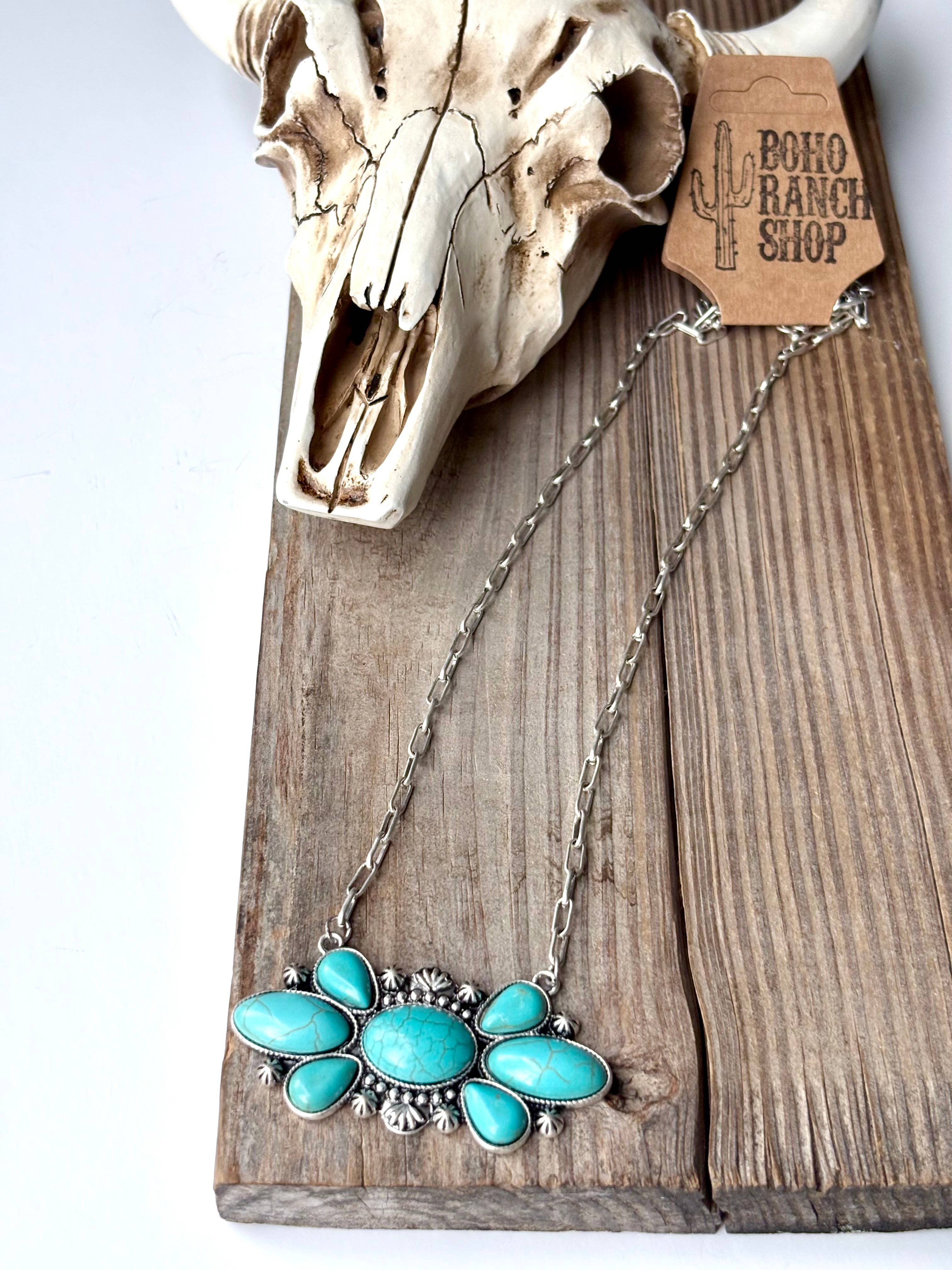 Western Squash Blossom Stone Pendant Necklace