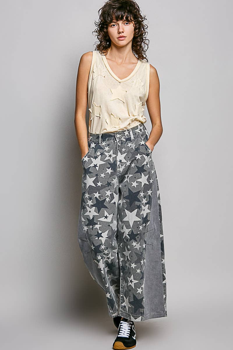 V-neck Sleeveless Front Star Patches Solid Basic Top SALE