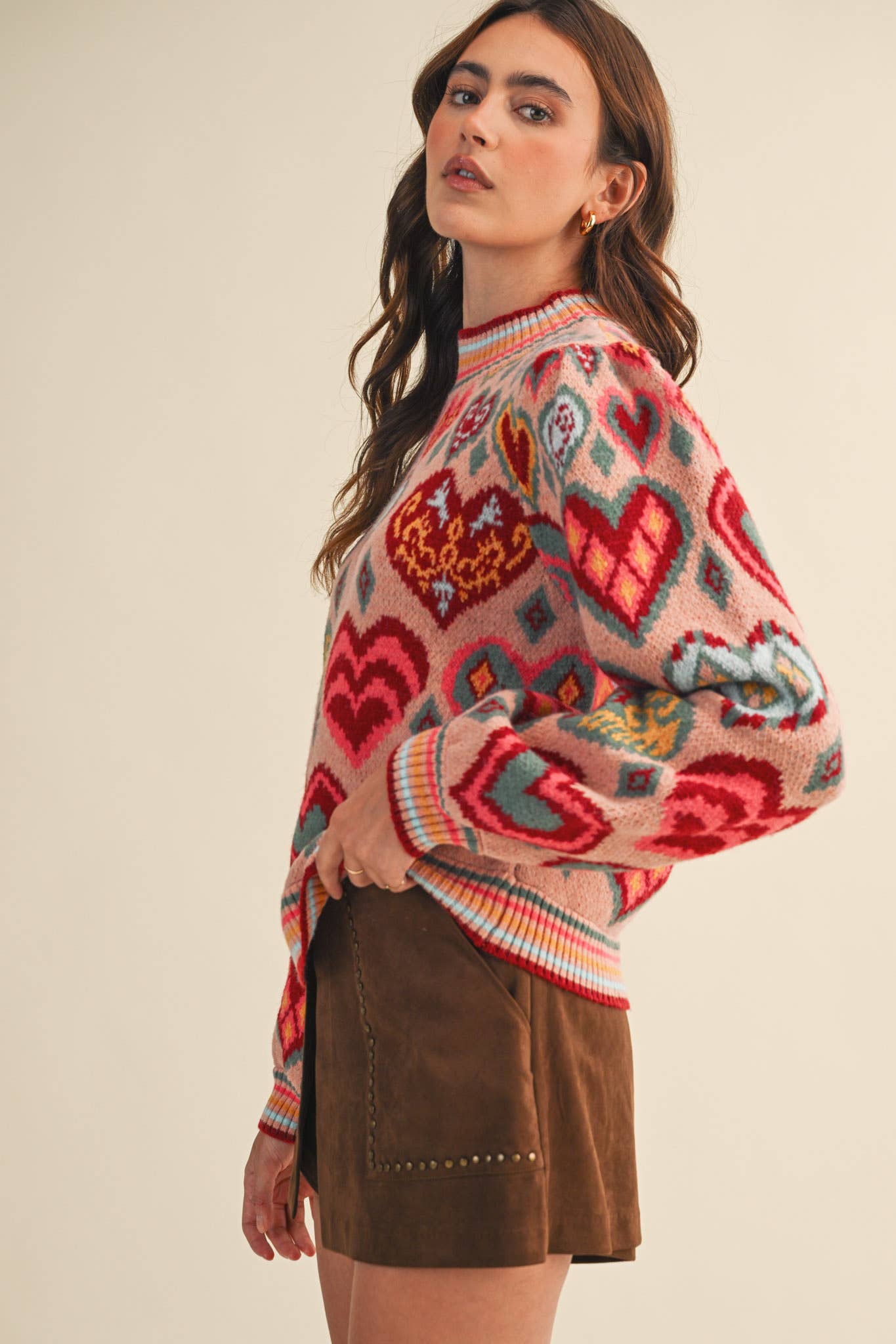 HEART PATTERN PULLOVER SWEATER