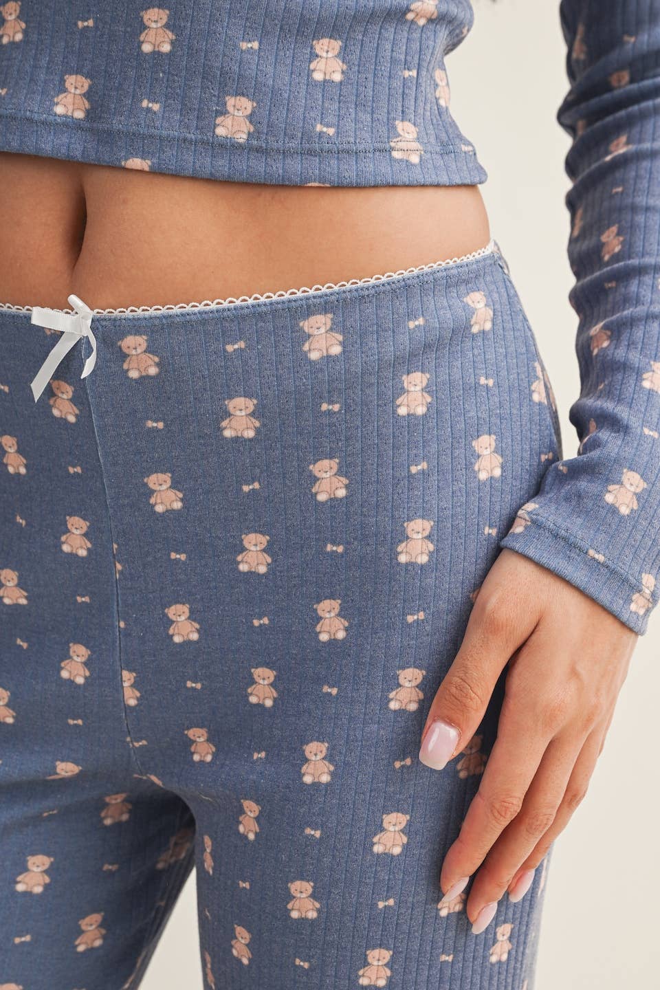 Crewneck Teddy Bear Print Pointelle Lounge Set
