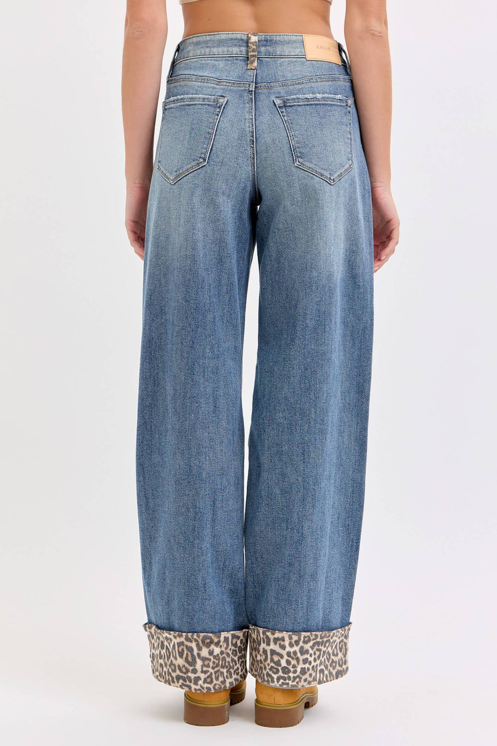 Mid Rise Wide Leg with Leopard Cuff [AM99827T]