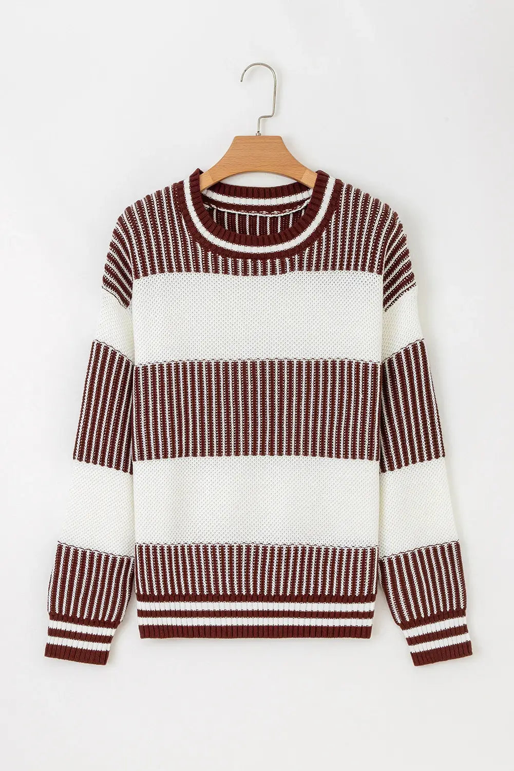 Two Tone Striped Patchwork Drop Shoulder Loose Sweater