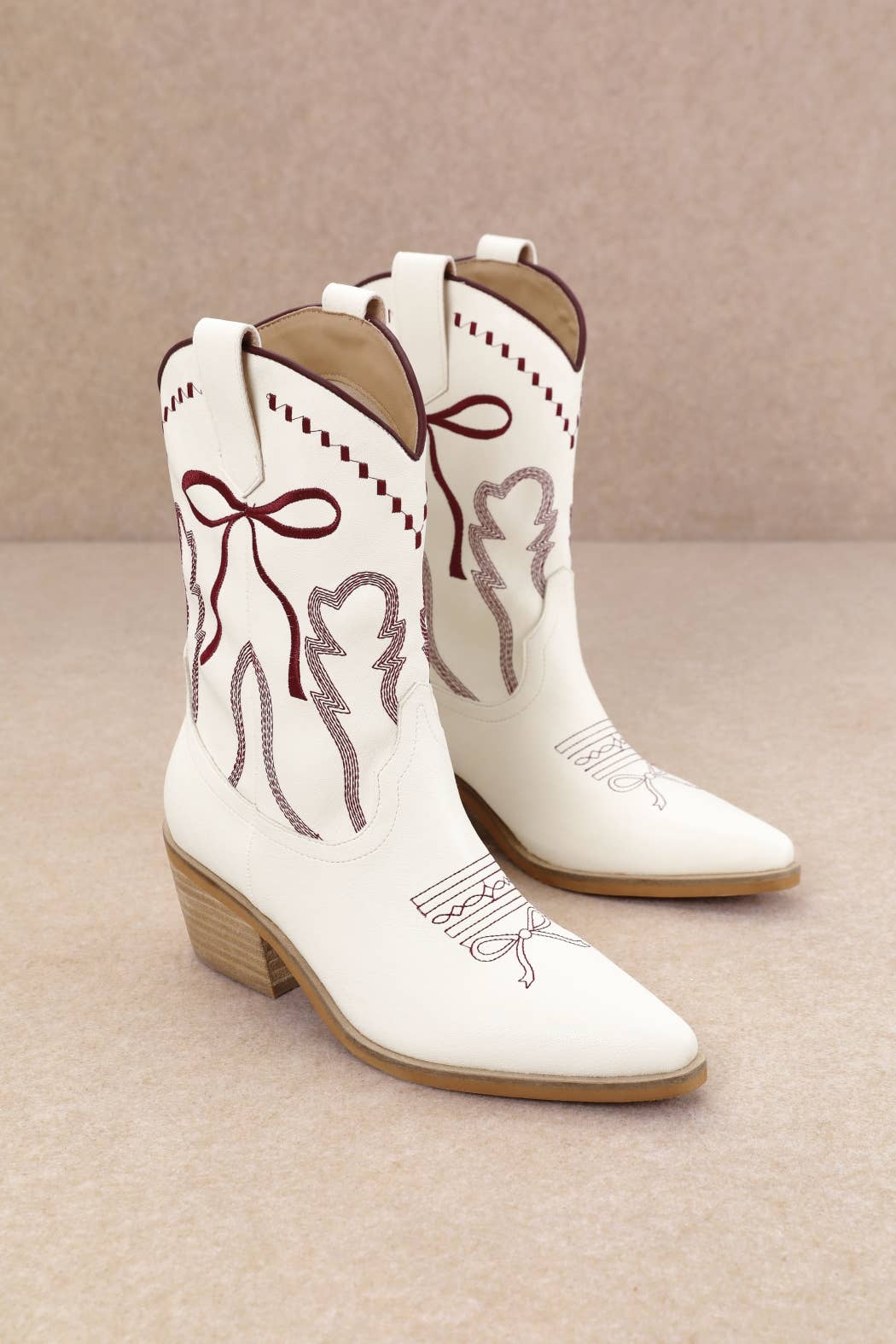ZETA RIBBON EMBROIDERY WESTERN ANKLE BOOTS