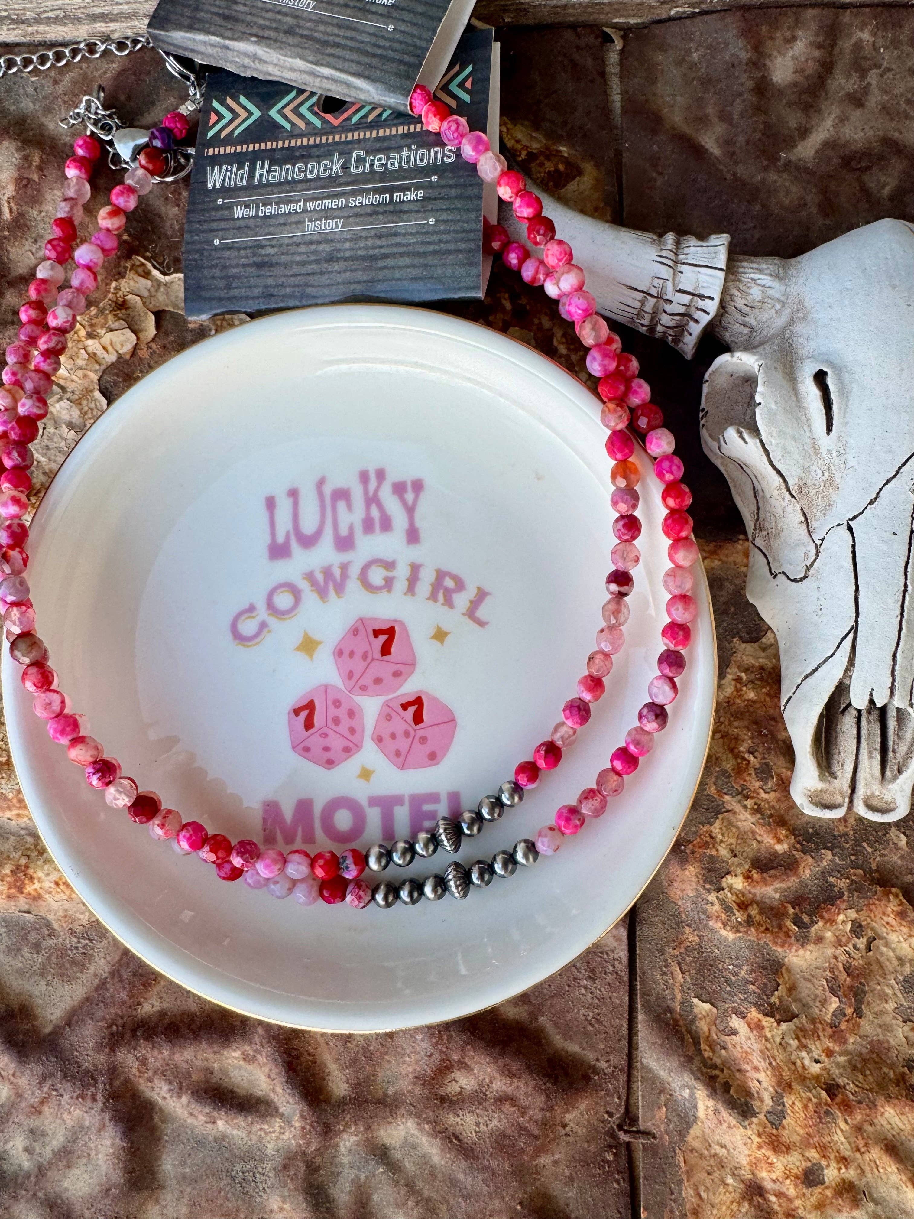 Pink Choker With Navajo Pearls/Western choker/Small Choker