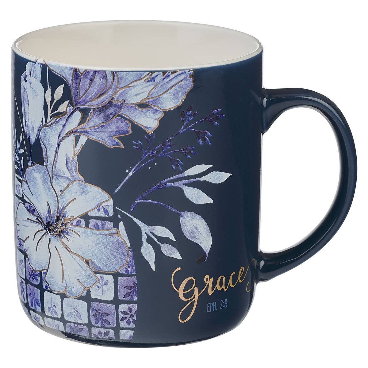 Mug Set 4pc Blue Floral Geometric