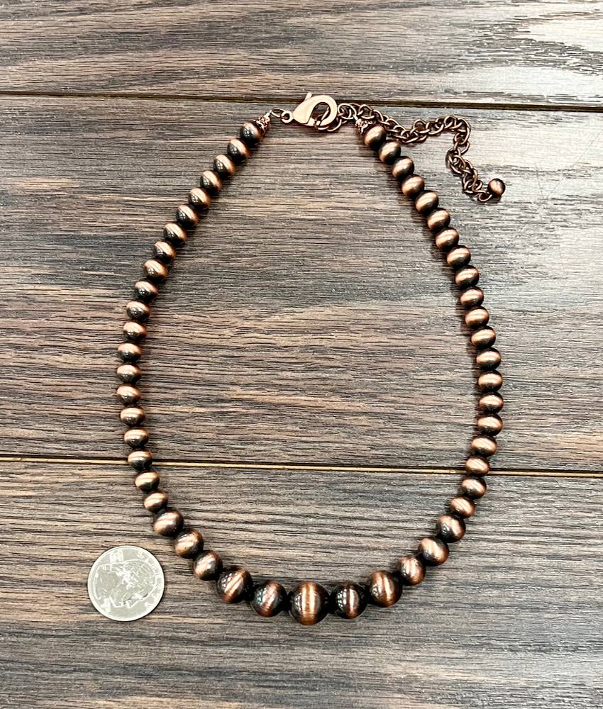739282, Handmade 16" Copper Navajo Bead Necklace