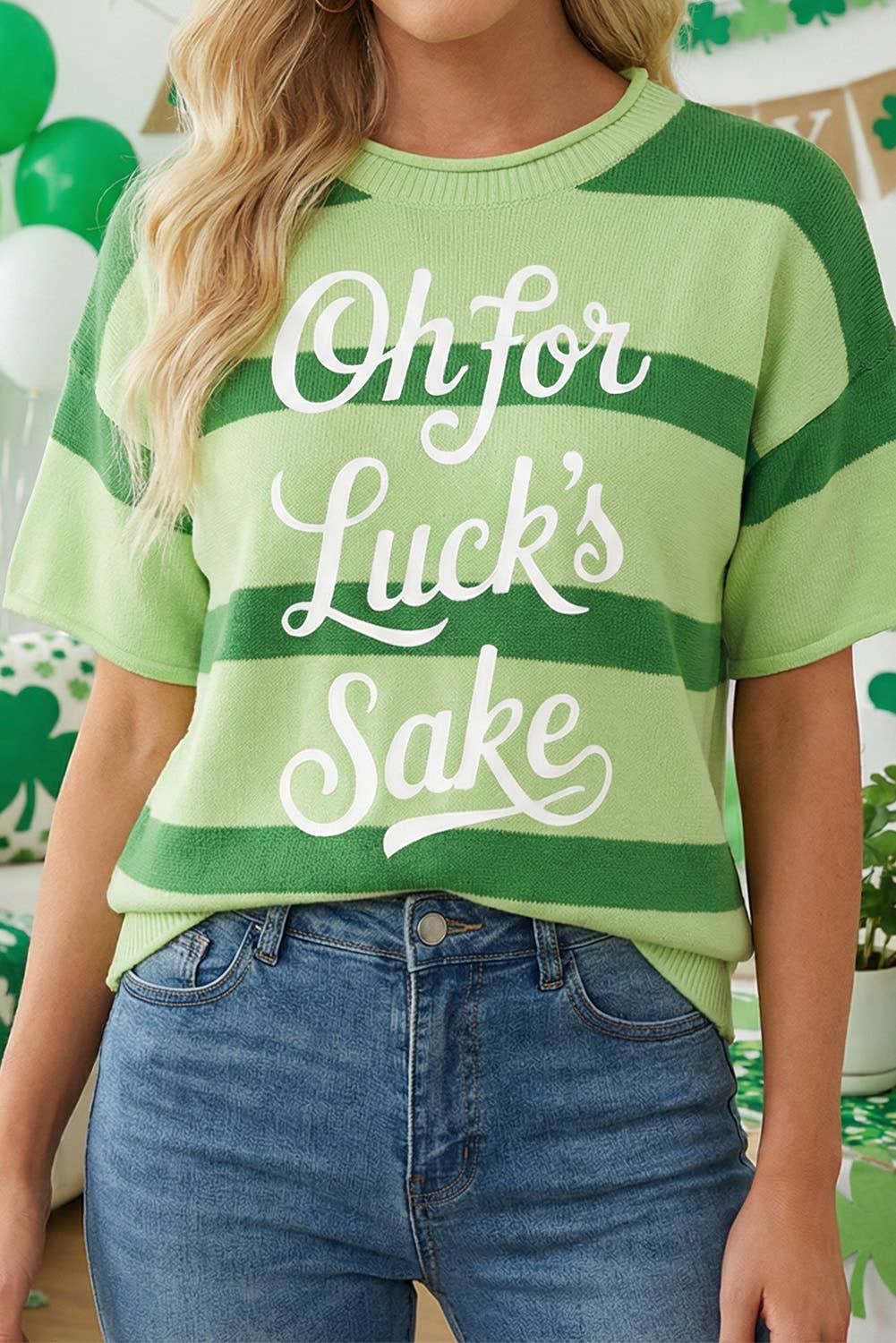 St. Patrick’s Lucky Embroidered Letter Print Sweater Shirt