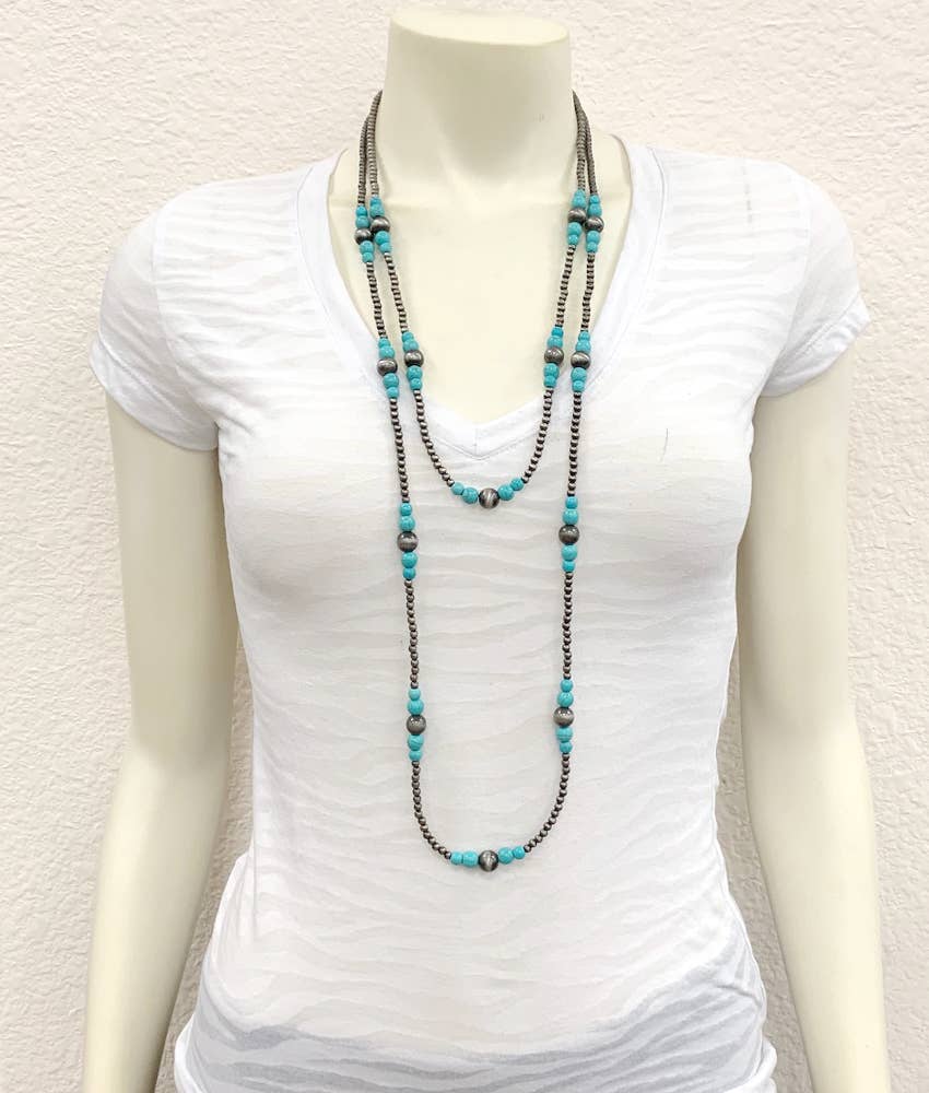 734469, 36-inch 2-strand Navajo Bead, Turquoise Necklace