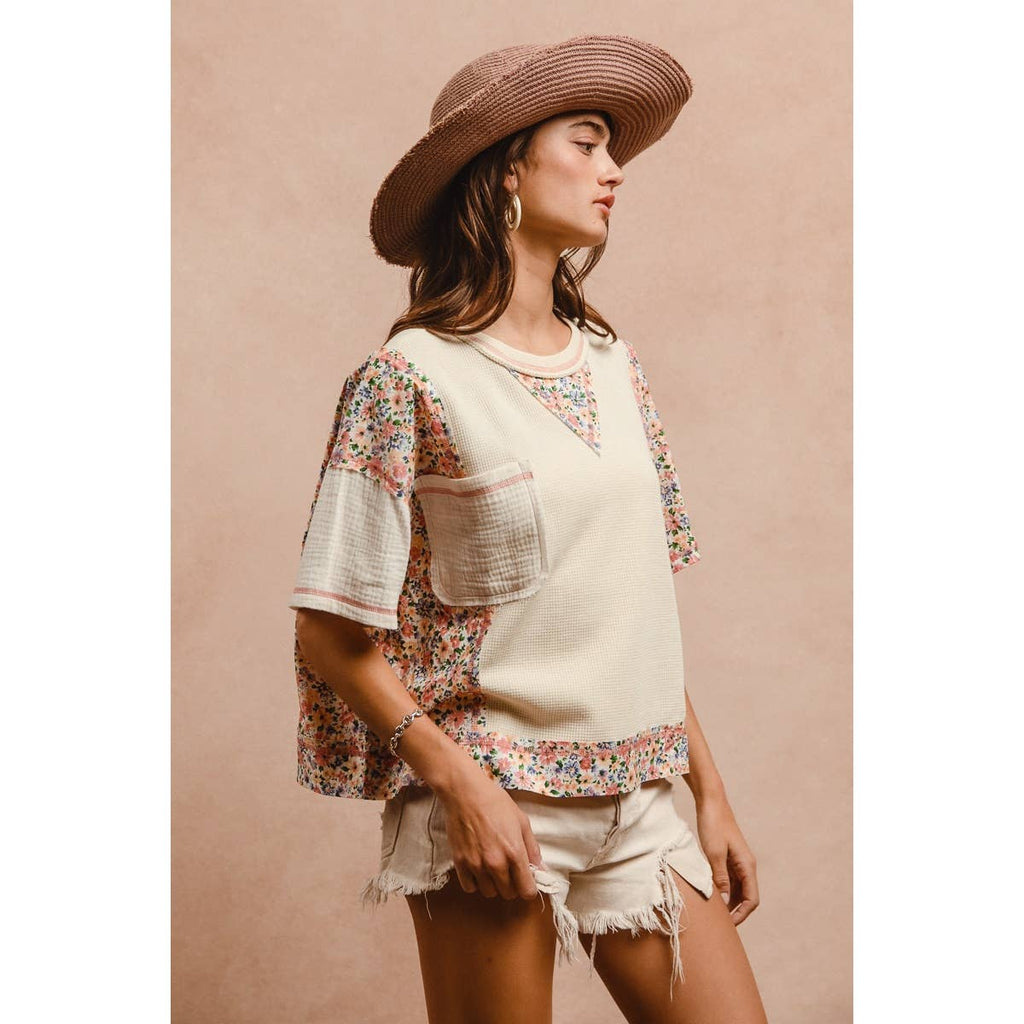 THERMAL AND GAUZE WITH FLORAL MIX AND MATCH TOP