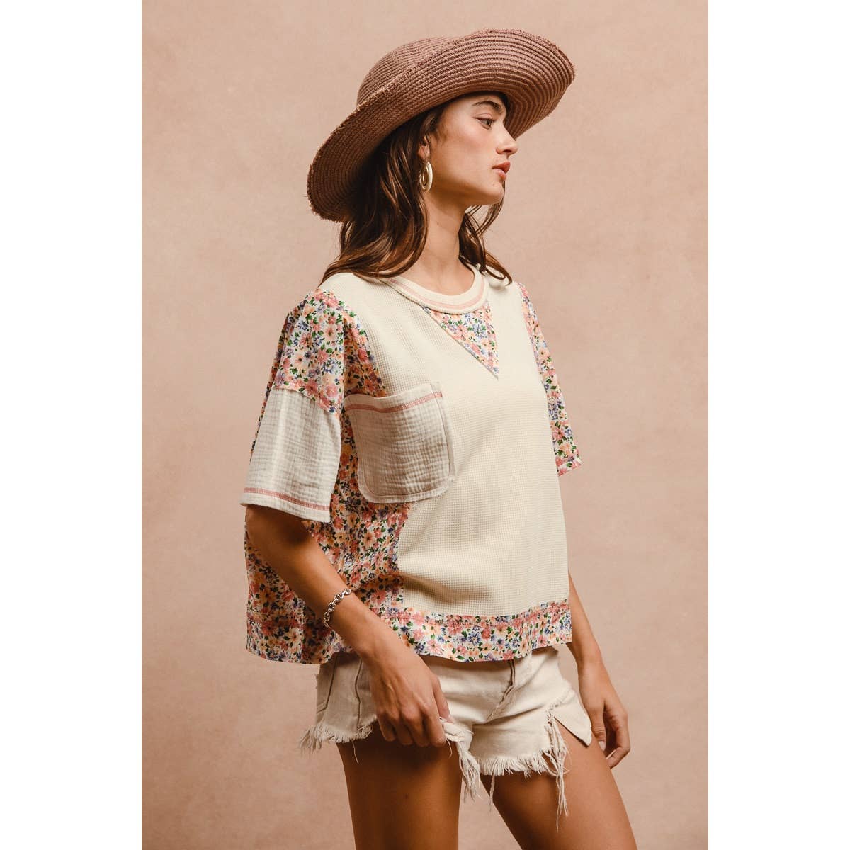THERMAL AND GAUZE WITH FLORAL MIX AND MATCH TOP