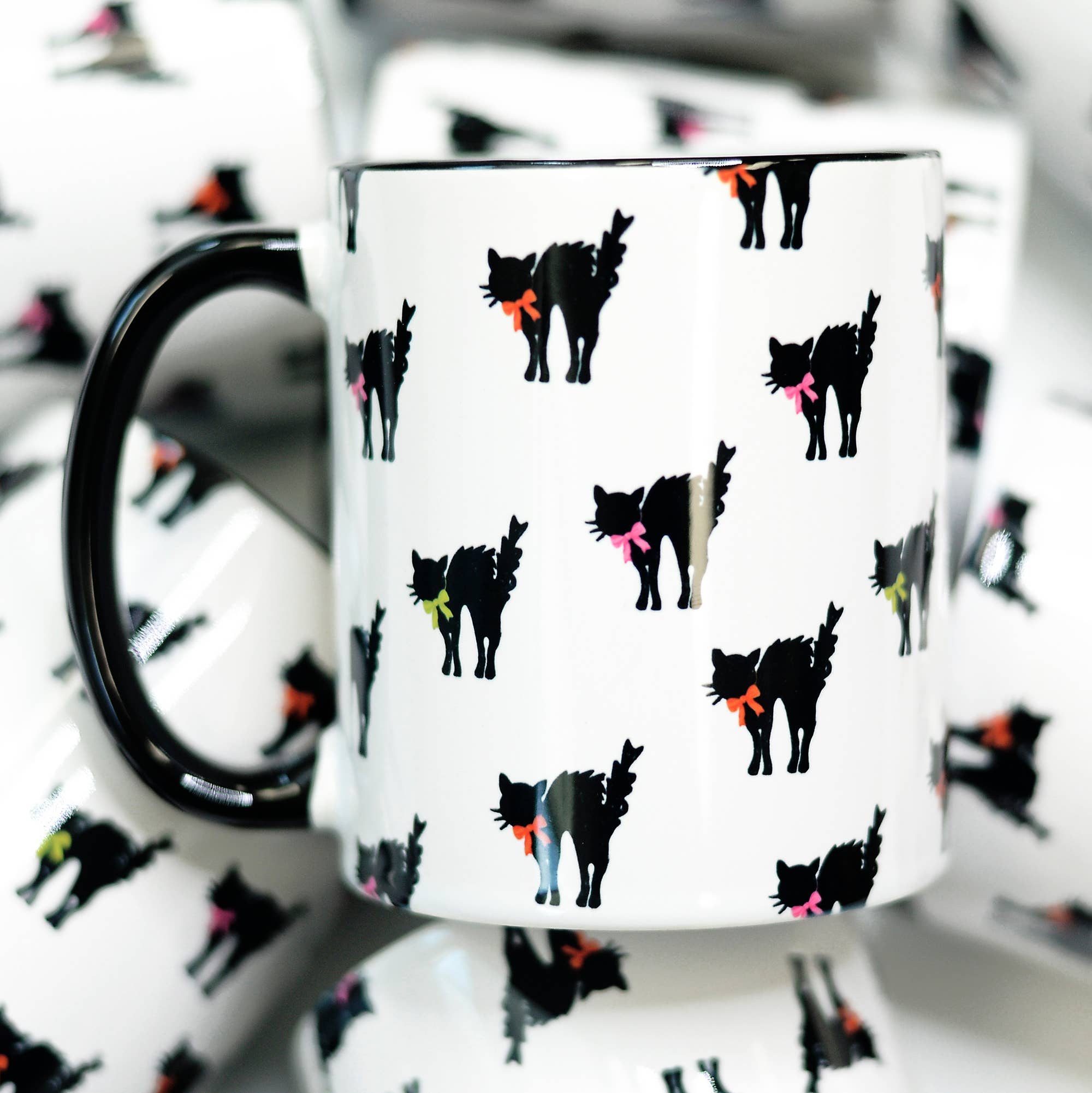 Scaredy Cat Ceramic Mug, Halloween Mug, Black Cats
