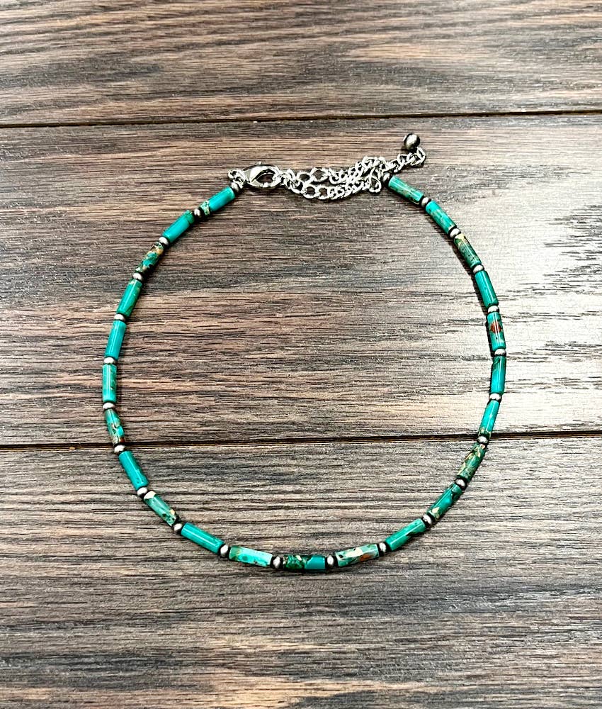 739557, Handmade 15" Cylindrical Gemstone Necklace