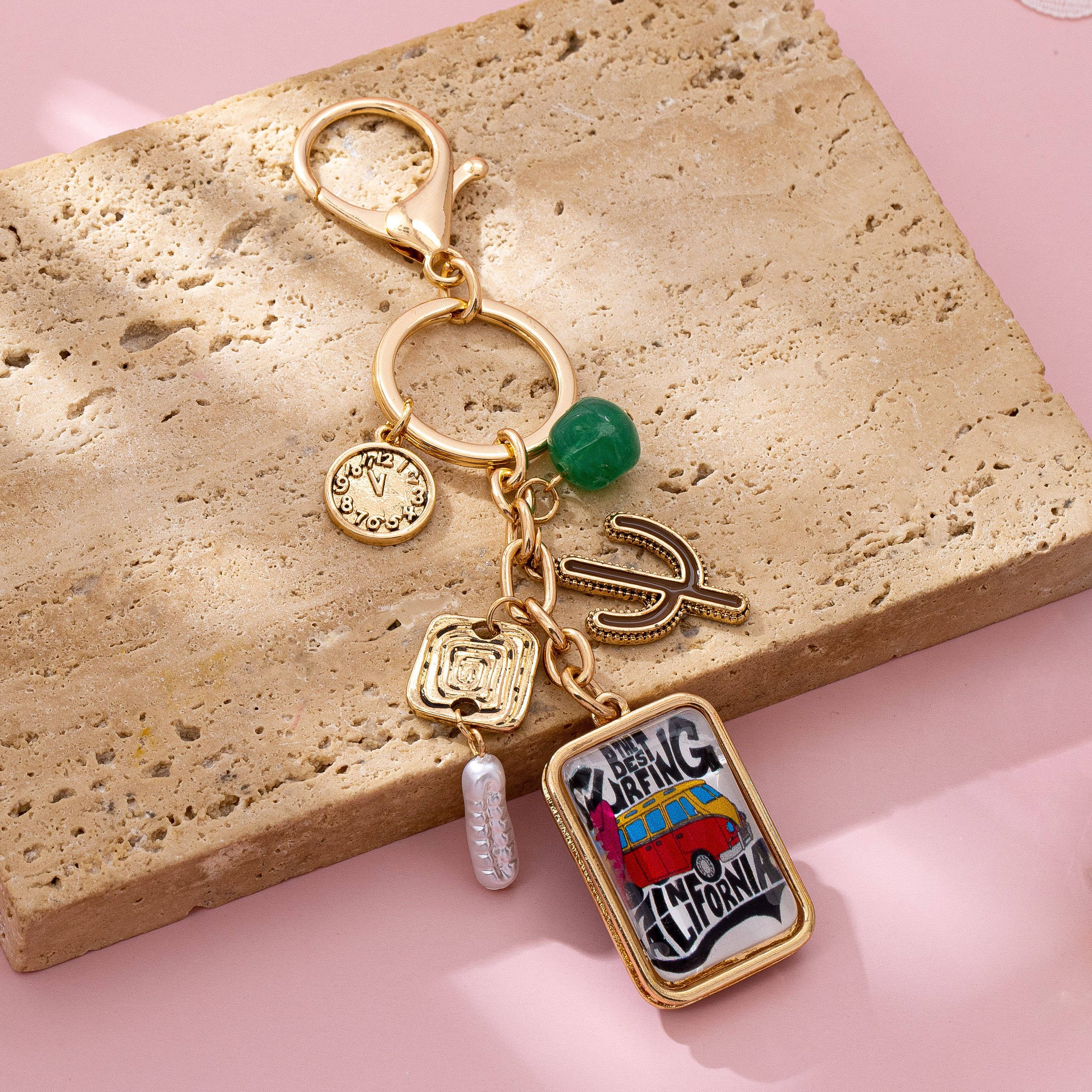 Boho California Surfing Charm Keychain