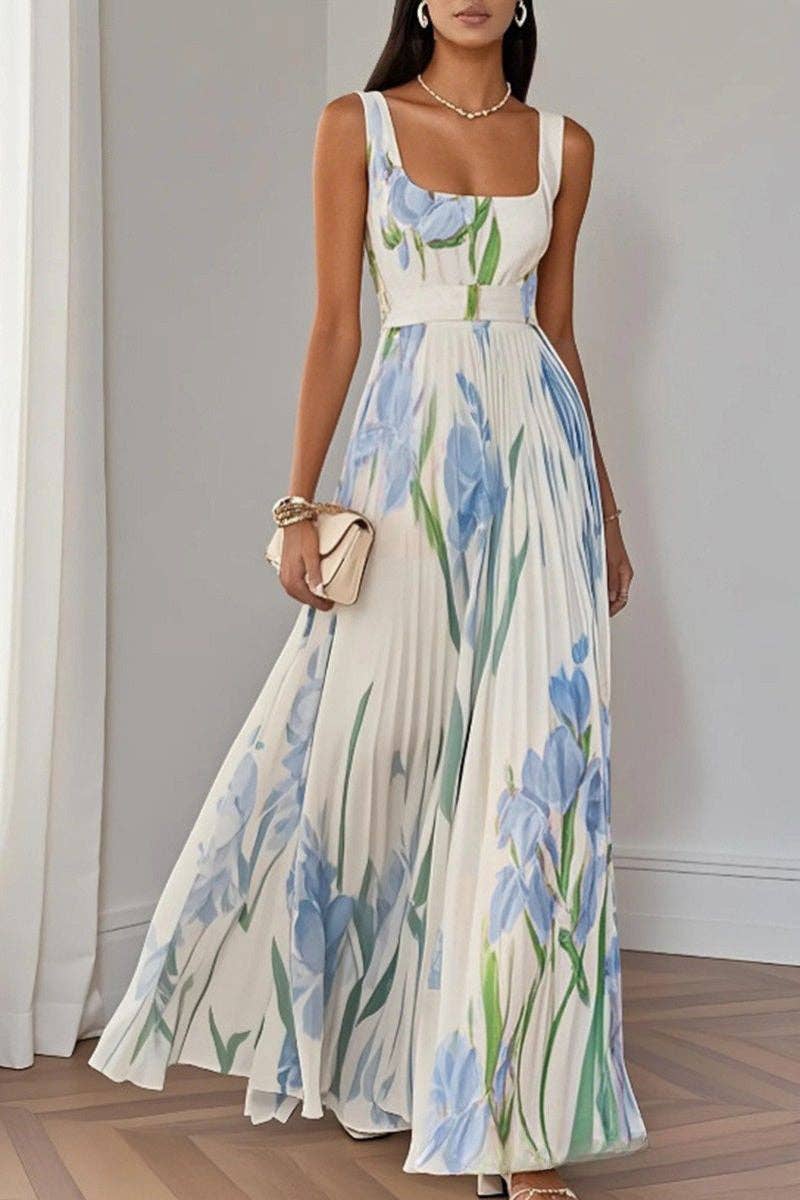 Floral Pleated Vacation Dress