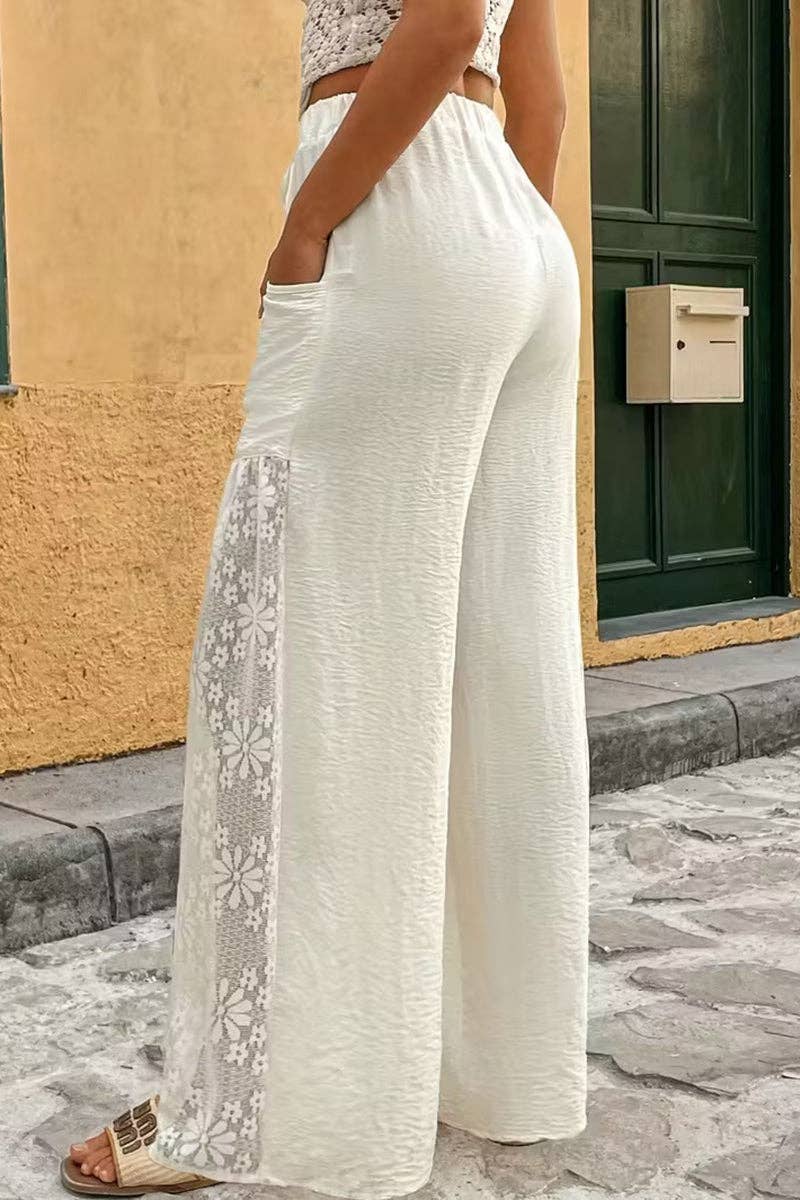 Drawstring Lace Panel Casual Pants