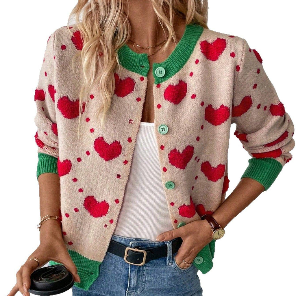 Valentine Day Heart Crochet Color Block Cardigan