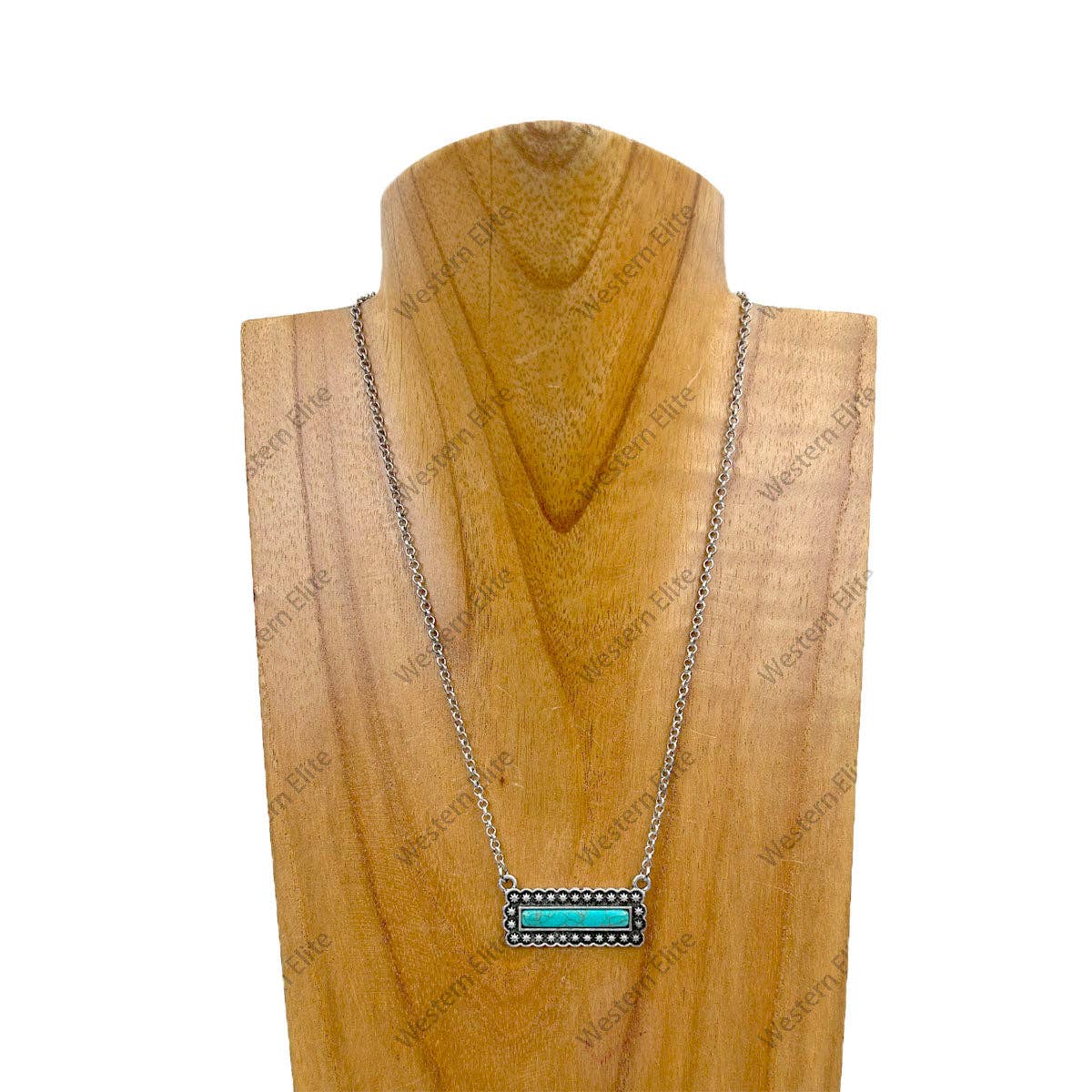 16 inches silver metal chain with rectangle blue turquoise stone pendant Necklace