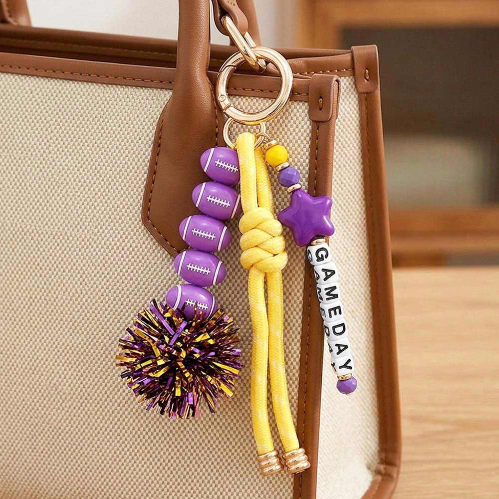 GAMEDAY Star Football Tinsel Pom Knot Tassel Keychain  Bag Charm