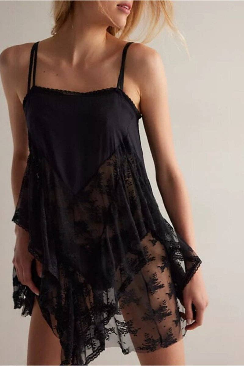 Sheer Lace Ruffle Mini Dress