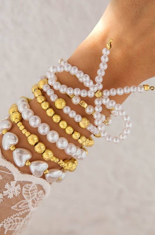 MULTILAYER BALL CHAIN BEAD PEARL BOW BRACELET