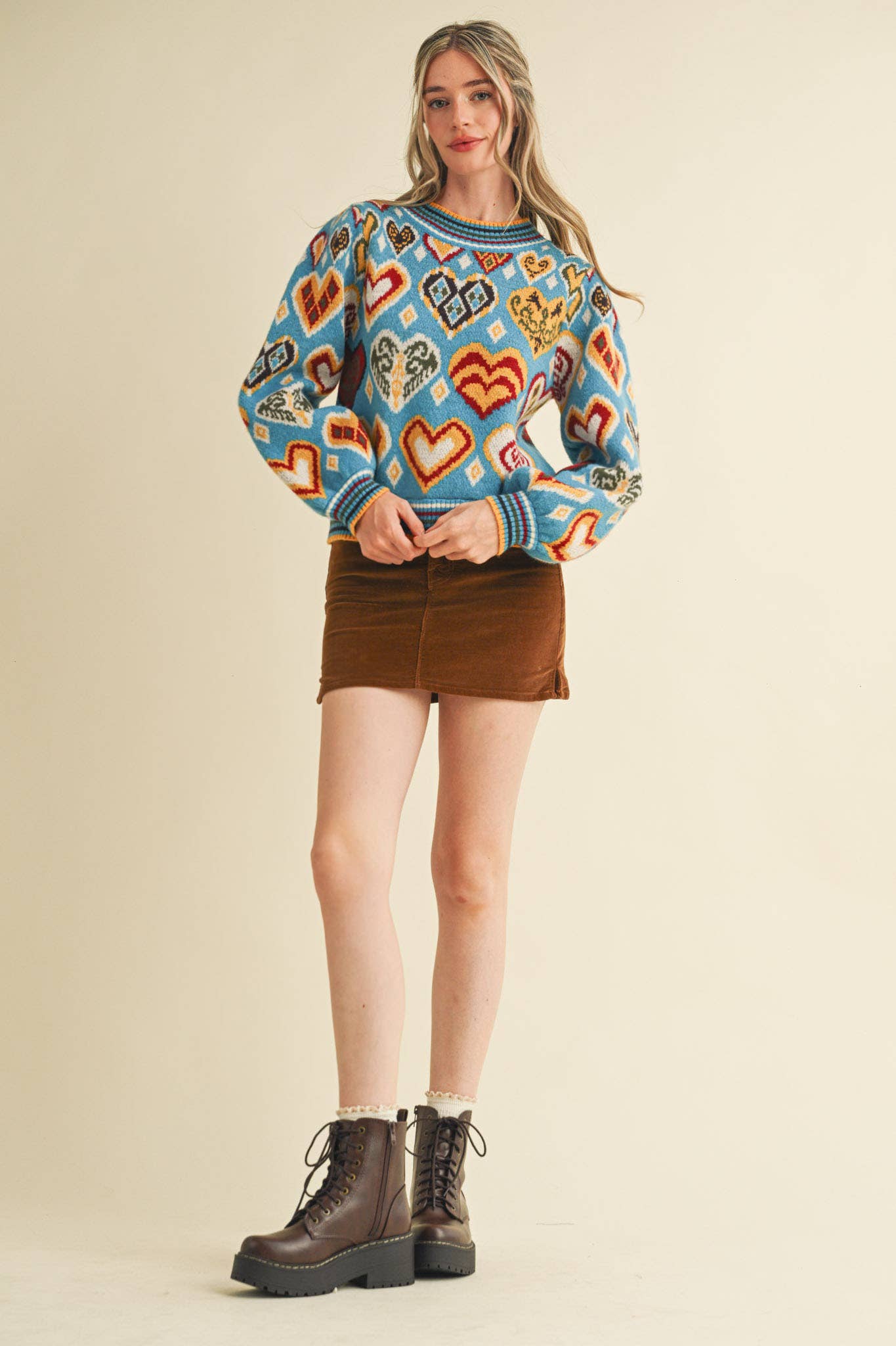 HEART PATTERN PULLOVER SWEATER