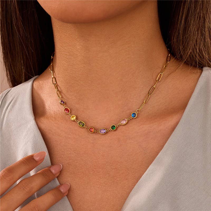 18K STAINLESS STEEL TARNISH FREE GEMSTONE NECKLACE| 40NK9722