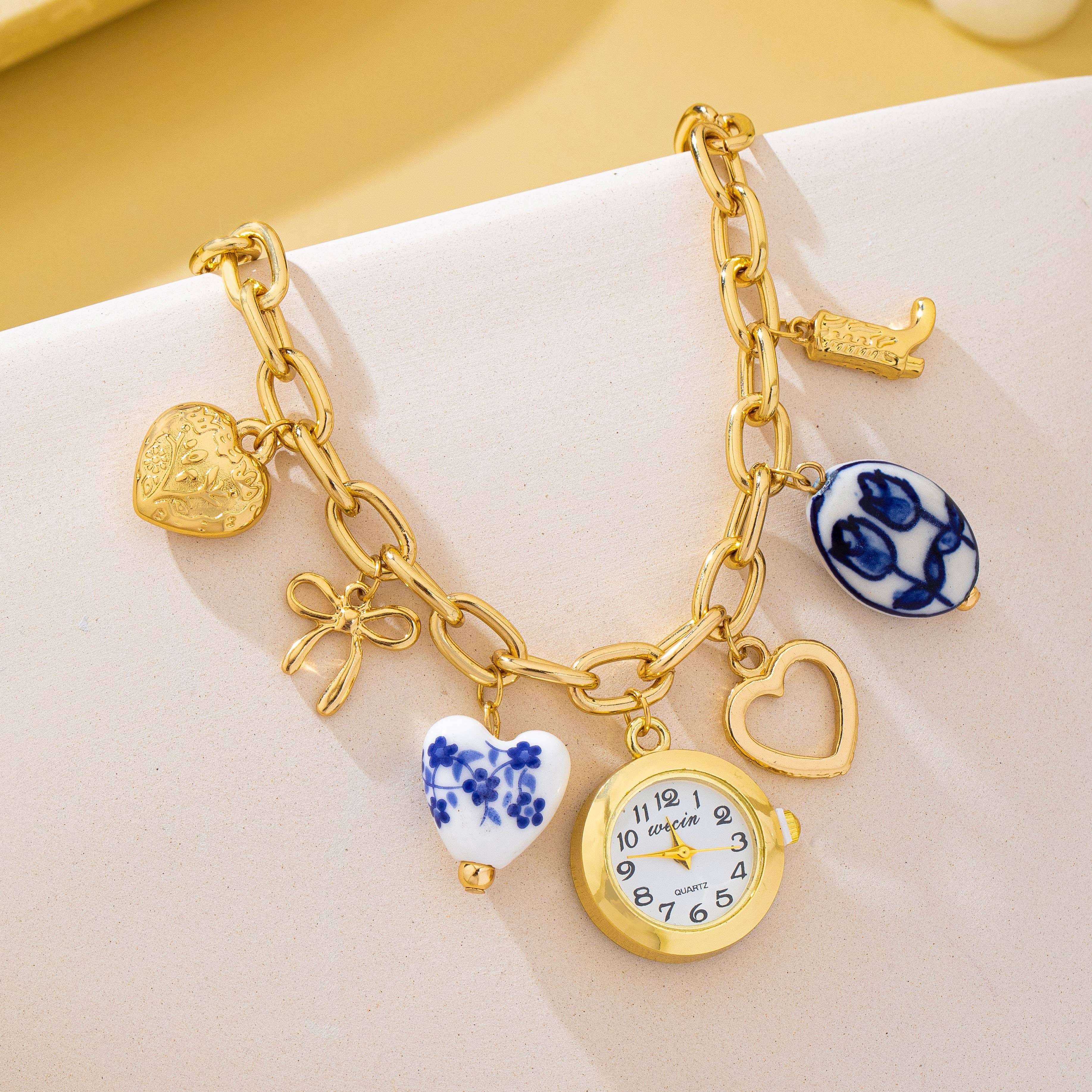 Vintage-Style Porcelain Charm Watch Bracelet | 80W034