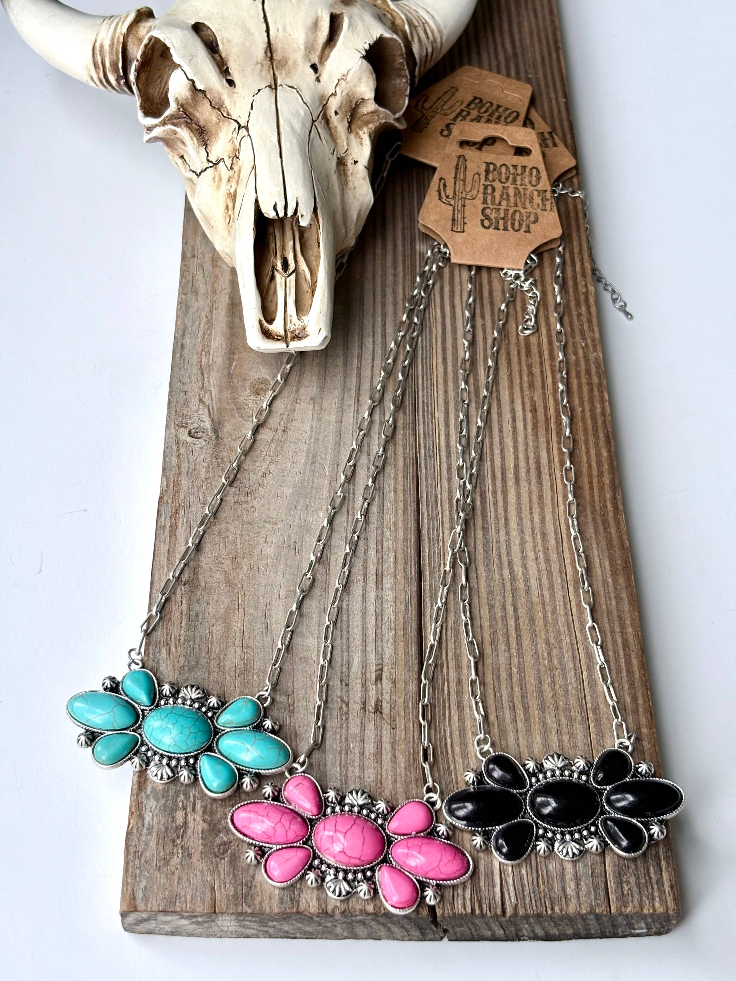 Western Squash Blossom Stone Pendant Necklace