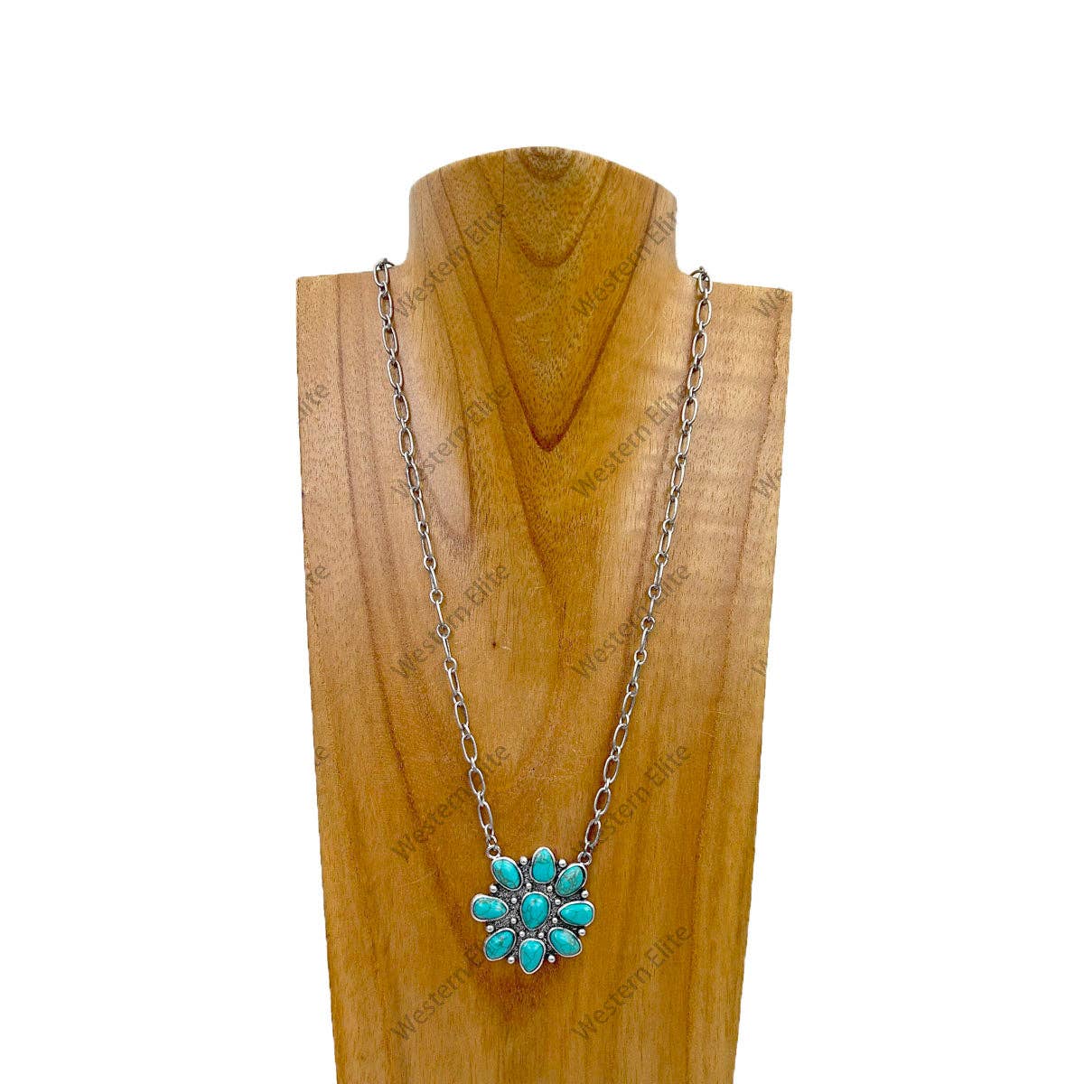 21 inches silver metal chain with green turquoise stone flower concho pendent Necklace
