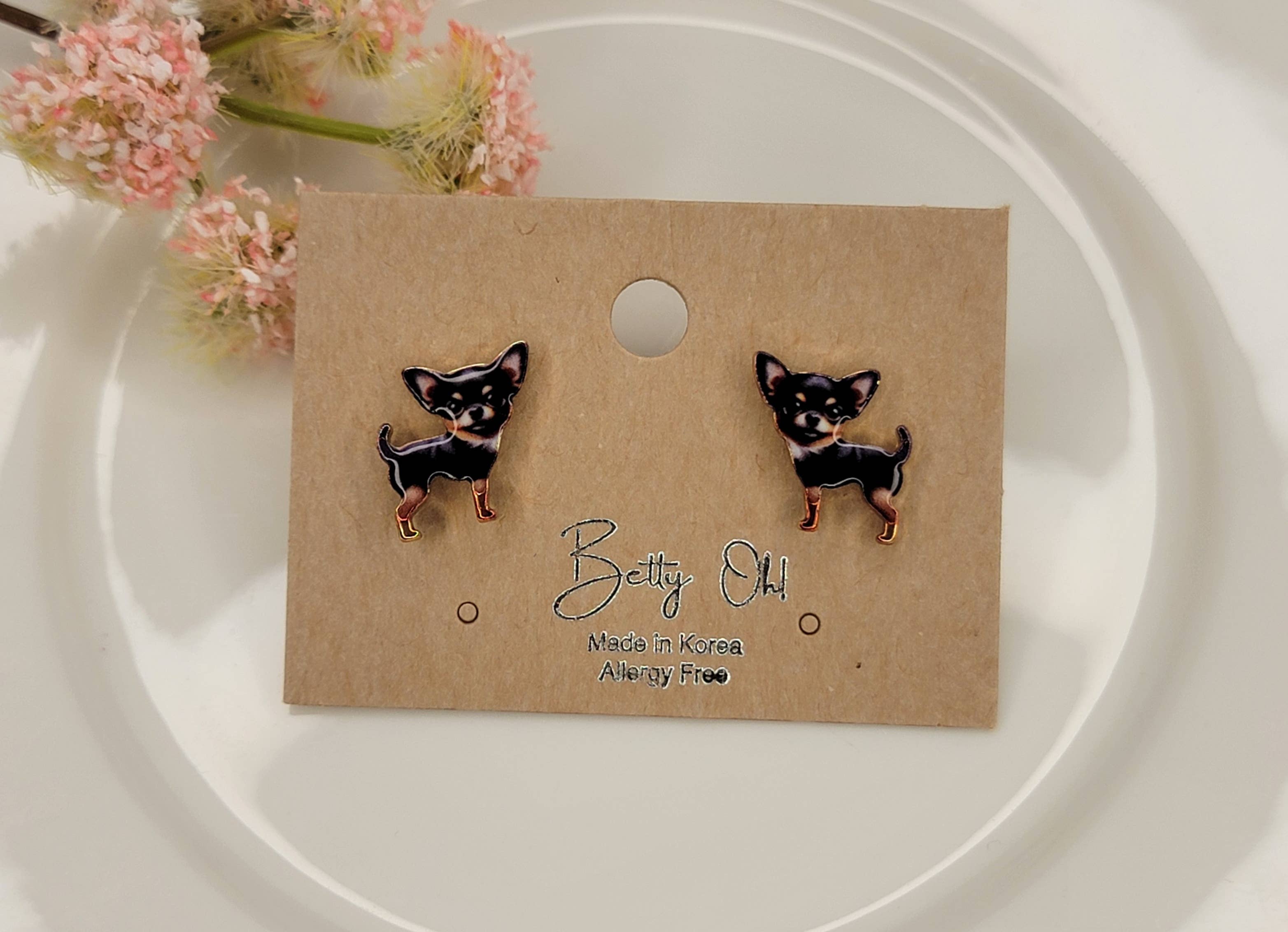 CHIHUAHUA ENAMEL STUD EARRINGS.
