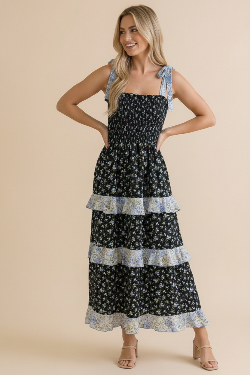Floral Smocking Tube Top Maxi Dress