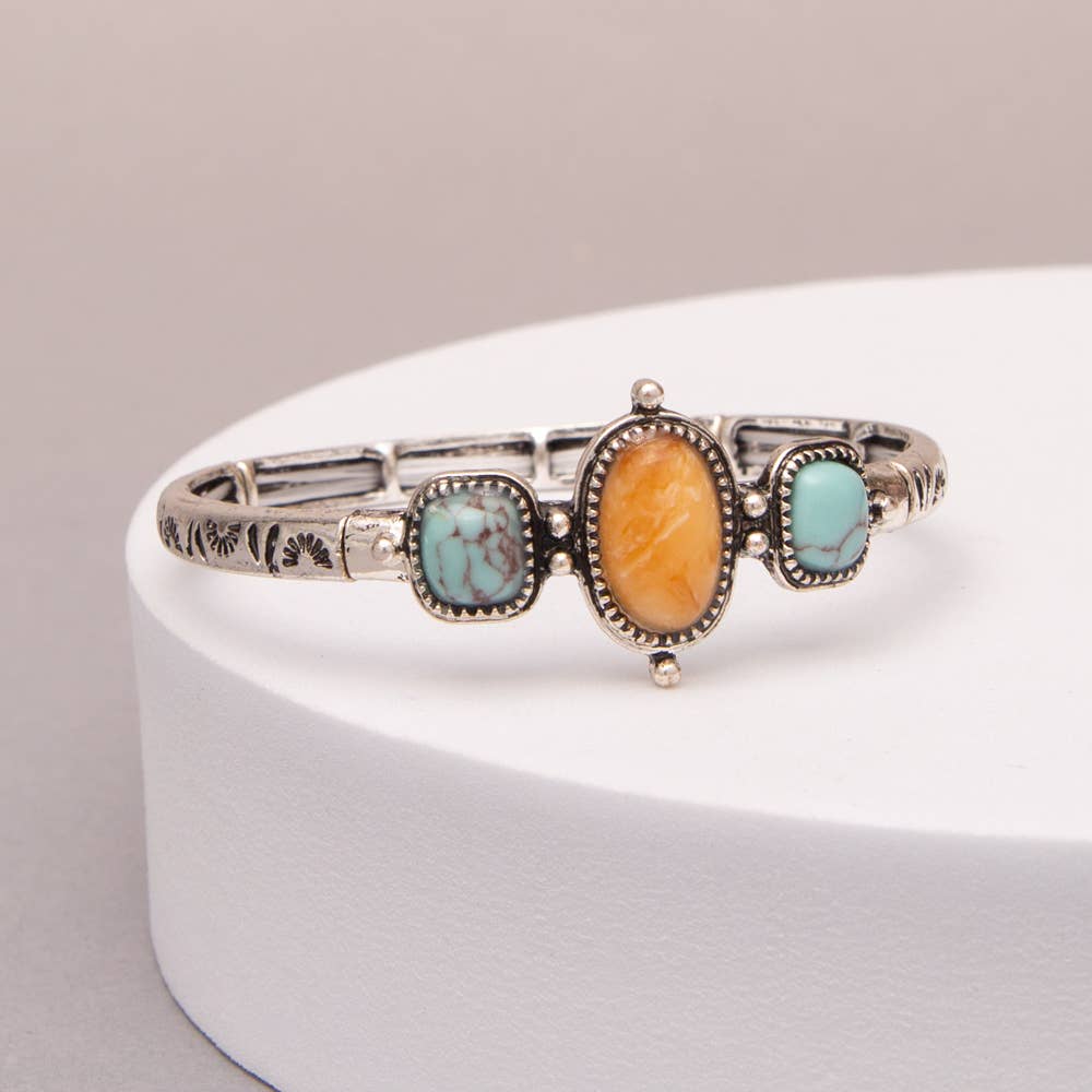 Western Cabochon Stones Stretch Bracelet