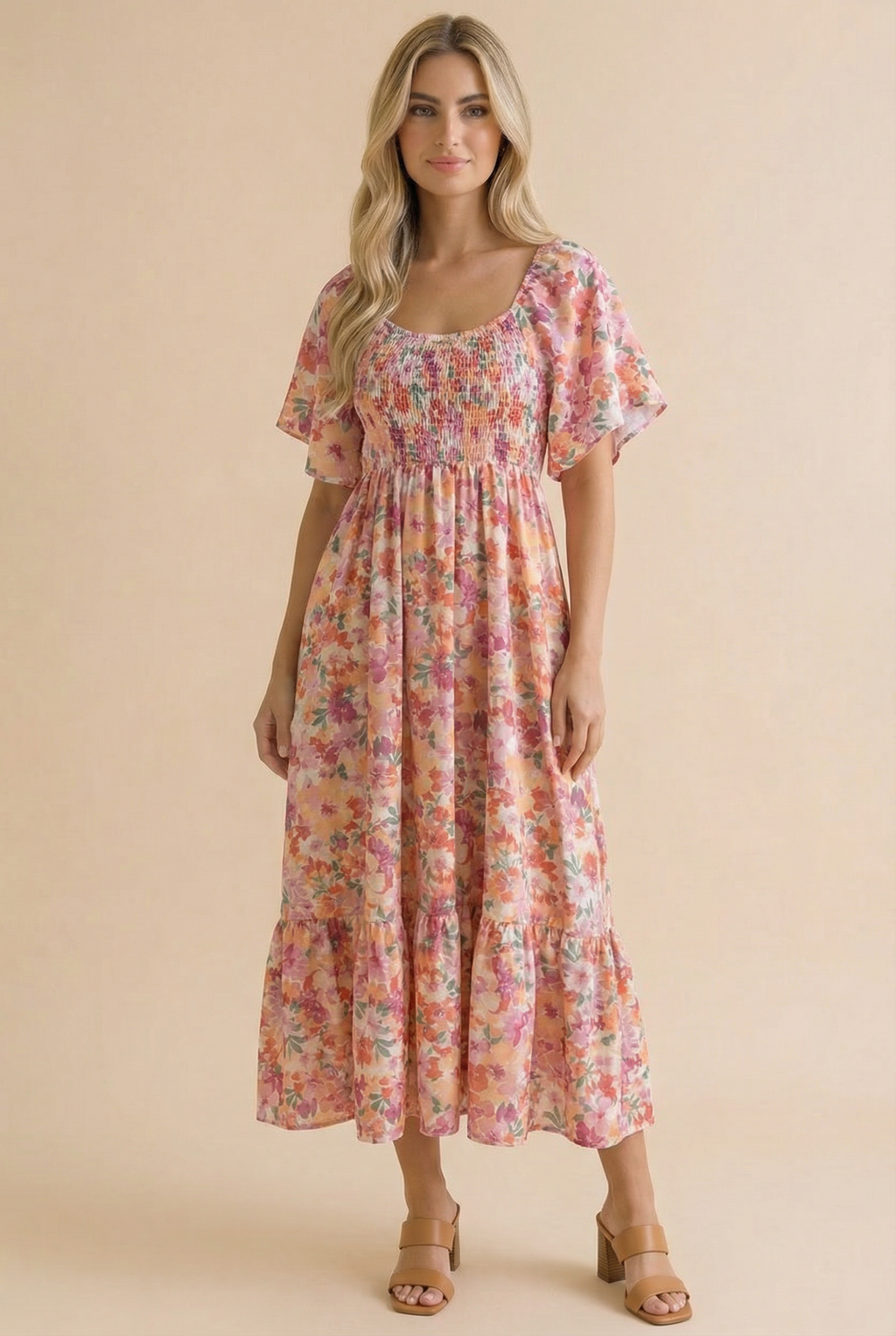 Plus Sweetheart Flutter Sleeve Floral Maxi Dress