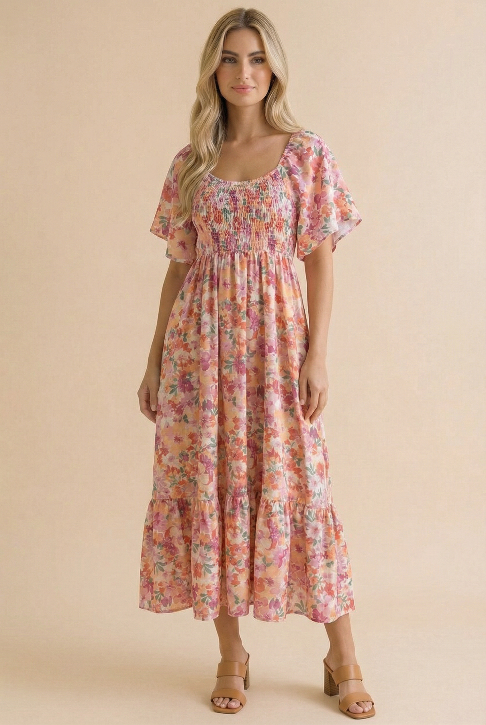 Plus Sweetheart Flutter Sleeve Floral Maxi Dress