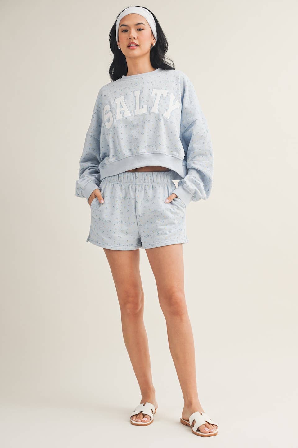 Salty Ditsy Print Crewneck Crop Sweatshirt